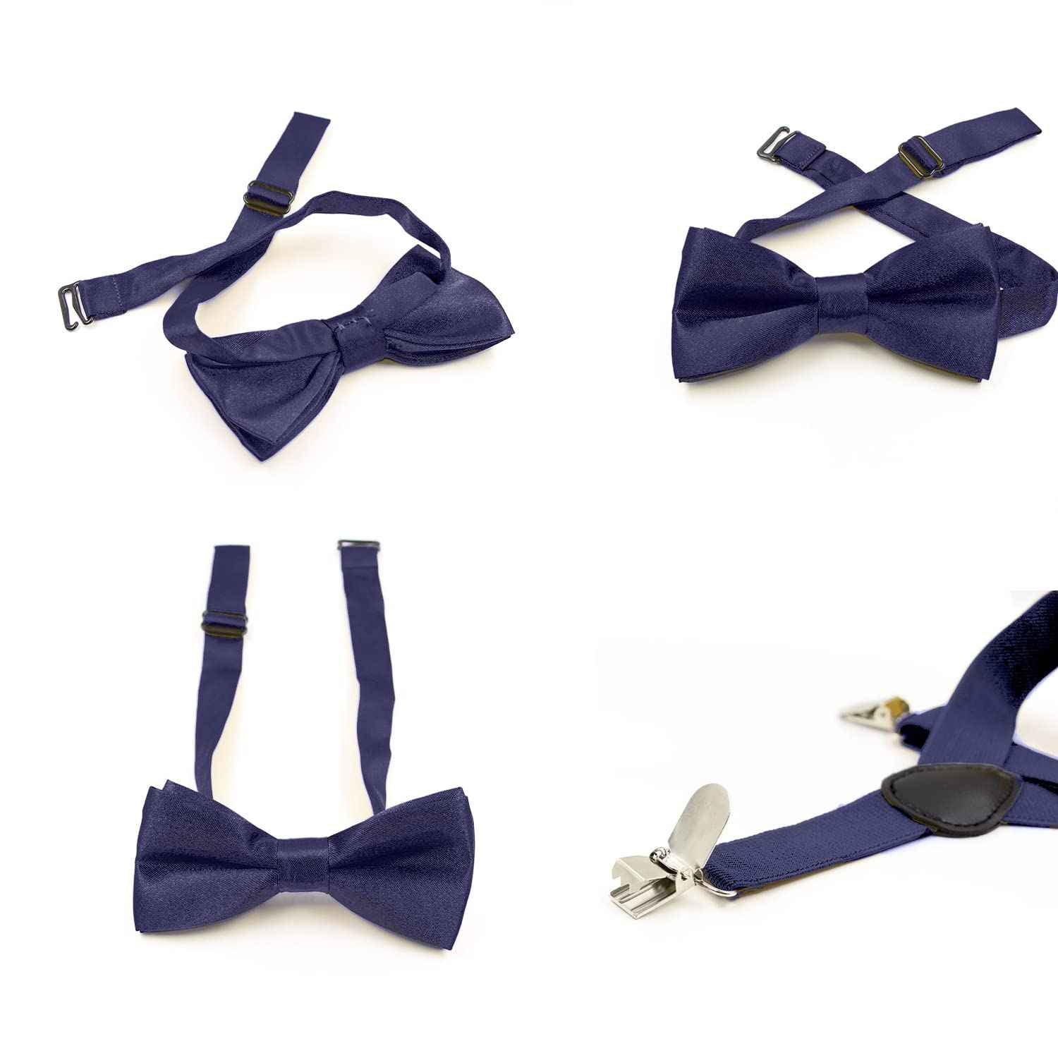 HANERDUN Unisex Boys Girls Bow Tie Braces with Three Clothes Clips on Waistband
