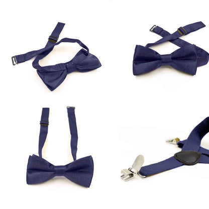 HANERDUN Unisex Boys Girls Bow Tie Braces with Three Clothes Clips on Waistband