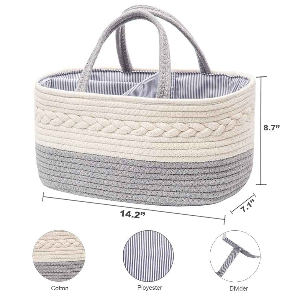 Baby Nappy Caddy Organiser, Multifunctional Storage Box for Nappies, with Interchangeable Compartments, 100% Cotton Linen, Portable Storage Basket for Nappies, Baby Shower Gift