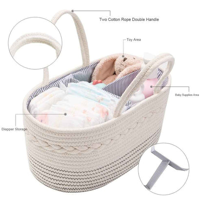Baby Nappy Caddy Organiser, Multifunctional Storage Box for Nappies, with Interchangeable Compartments, 100% Cotton Linen, Portable Storage Basket for Nappies, Baby Shower Gift