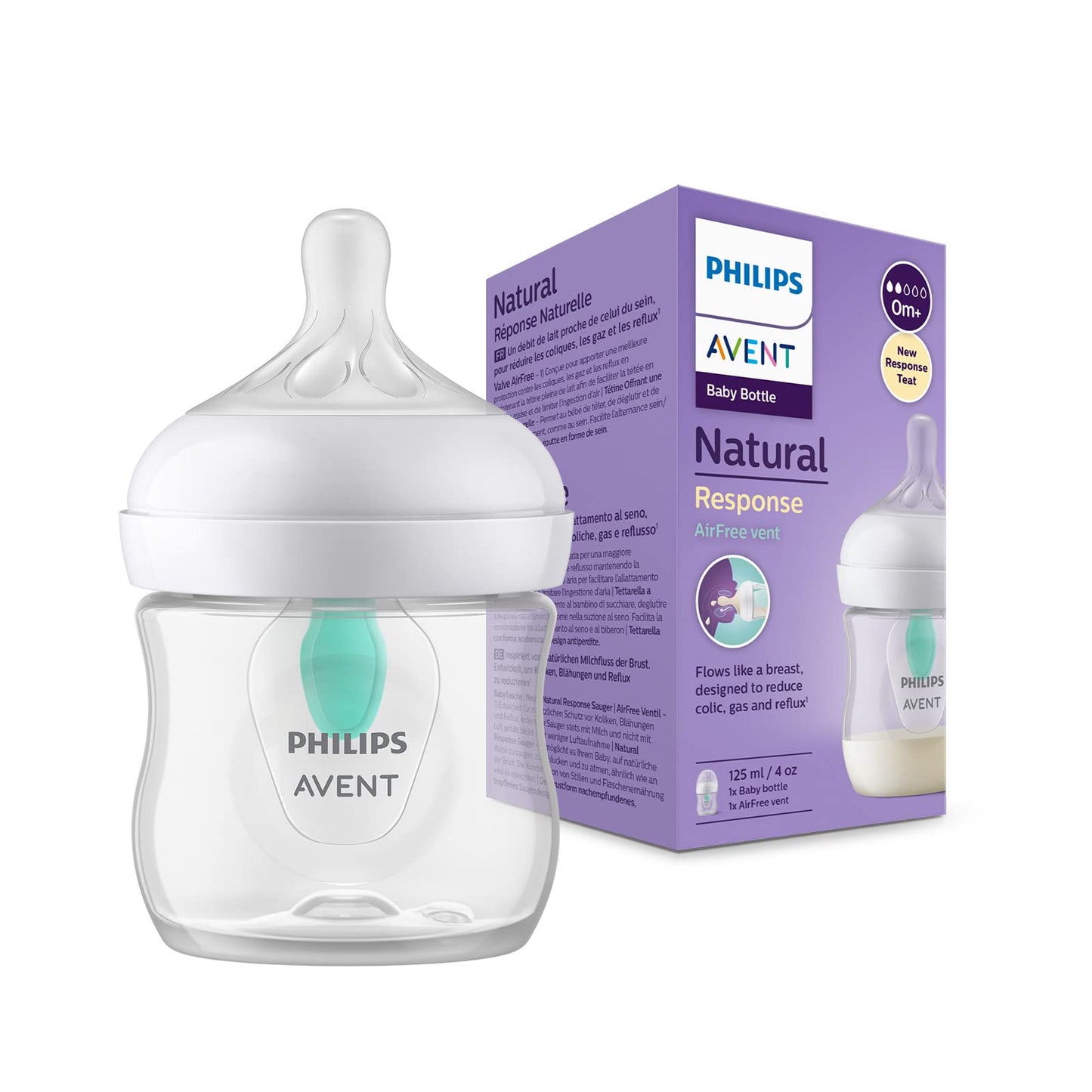 Philips Avent Babyflaschen Natural Response – 2x Babyflaschen mit AirFree Ventil, 125 ml, BPA-frei, für Neugeborene ab 0 Monaten (Modell SCY670/02) - Meloni2