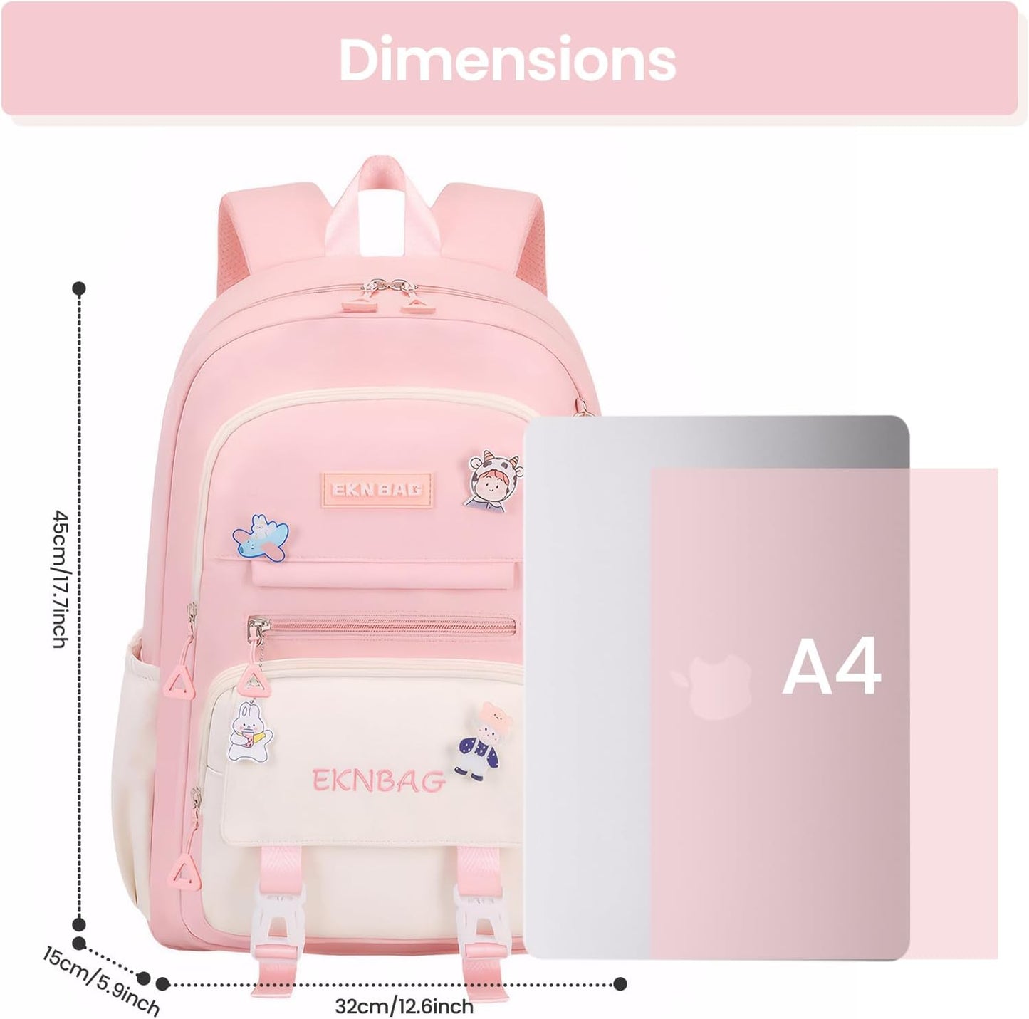 Tanou Schulrucksack Mädchen Schulranzen Kinder der 3.-7. Klasse, Rosa | Große Kapazität Schulrucksack Teenager, Leichter Nylon Mädchen Schultasche für Schule Reisen