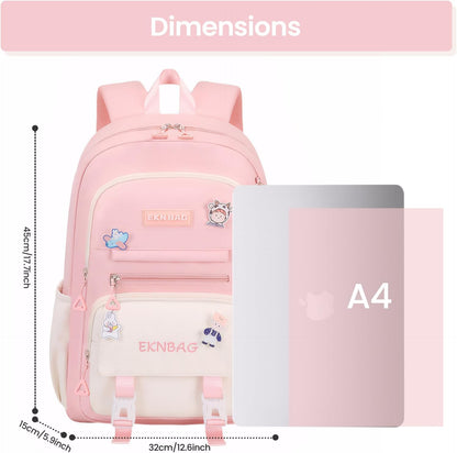 Tanou Schulrucksack Mädchen Schulranzen Kinder der 3.-7. Klasse, Rosa | Große Kapazität Schulrucksack Teenager, Leichter Nylon Mädchen Schultasche für Schule Reisen
