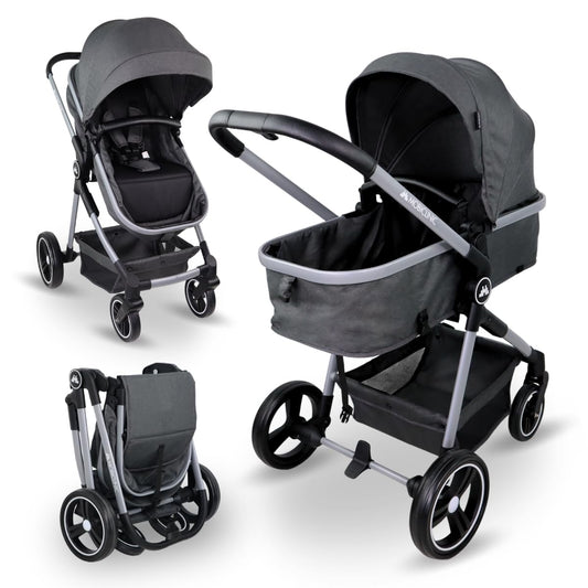 Mobiclinic® kids, Kinderwagen + babywanne, 2 in 1, Nuit, Ultrakompakt, 5-punkt-gurtsystem, 22 kg, Einhandbedienung, Verstellbar, Verstellbare rückenlehne, Motorhaube, Korb, Fußbremse, Wendbar