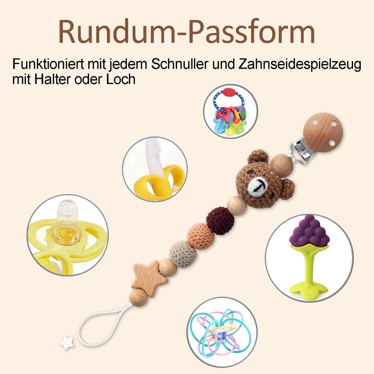 Handgemachte Bär Design Schnullerkette Cup Catcher BPA-frei Sicherheitsgurt für Verstellbarer Kinderwagenkette zum Aufhängen von Trinkbecher Halteriemen für Kinderwagen