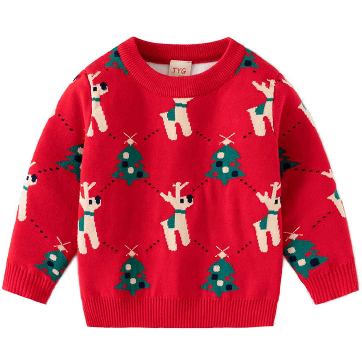 Fandecie Children's Christmas Jumper Cotton Crew Neck Christmas Elk Santa Sweater Girls Boys Sweatshirt Jumper 2-7 Years