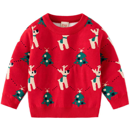 Fandecie Children's Christmas Jumper Cotton Crew Neck Christmas Elk Santa Sweater Girls Boys Sweatshirt Jumper 2-7 Years