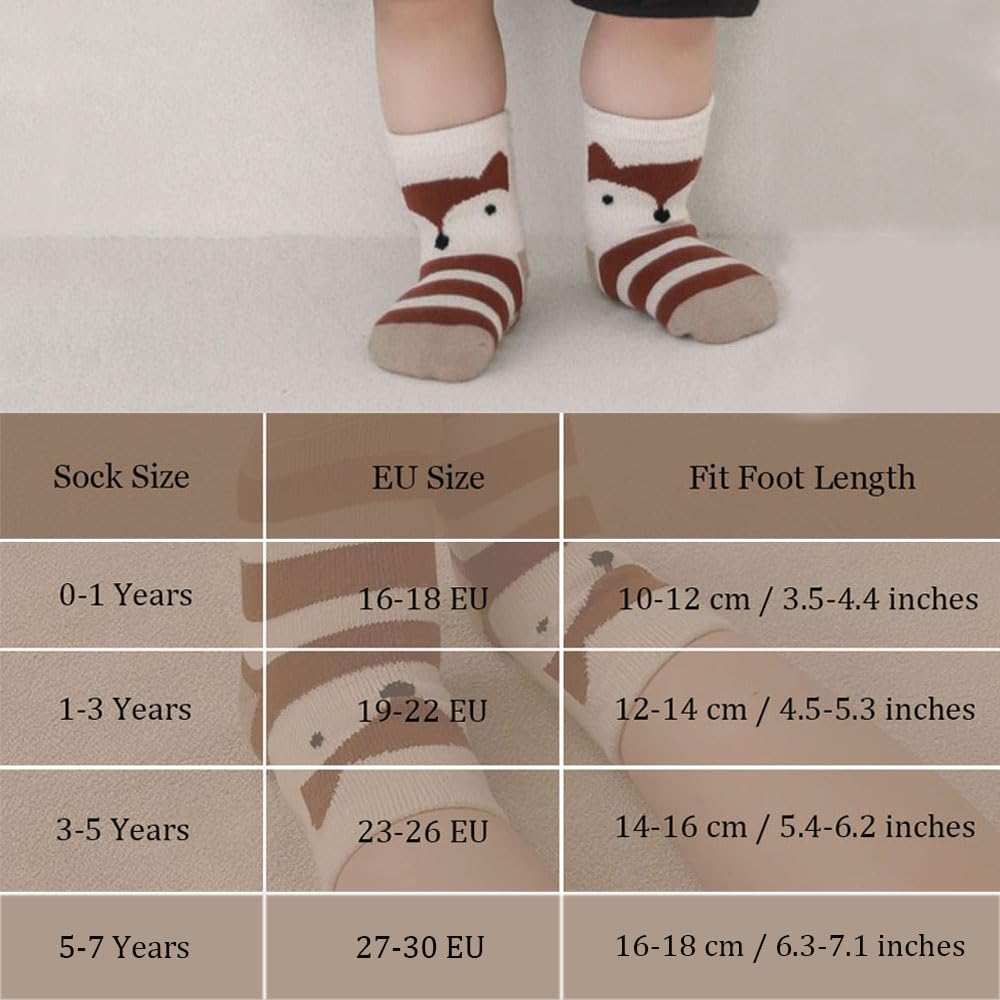 Pack of 5 Baby Toddler ABS Non-Slip Socks, Trainer Socks, Animal Motifs, Cotton