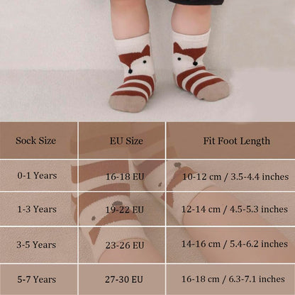 Pack of 5 Baby Toddler ABS Non-Slip Socks, Trainer Socks, Animal Motifs, Cotton