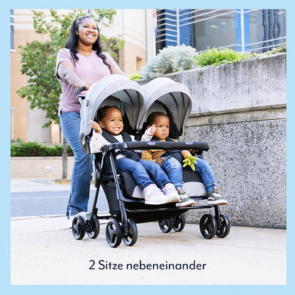 Graco DuoRider™ Double Pushchair - Baby Stroller - From Birth to 3 Years (15kg) Lightweight Quick Fold Free Standing Large Storage Basket - Includes Rain Cover - Grey - Steeple Gray