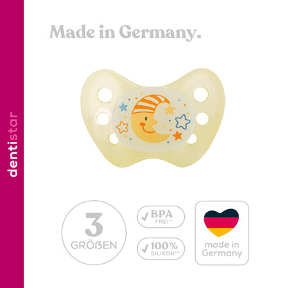 dentistar Night Silikon Schnuller 3er-Set - Größe 1 Schnuller 0-6 Monate - Glow in the Dark Nuckel mit Dentalstufe – BPA-frei – Made in Germany - Katze, Rosa