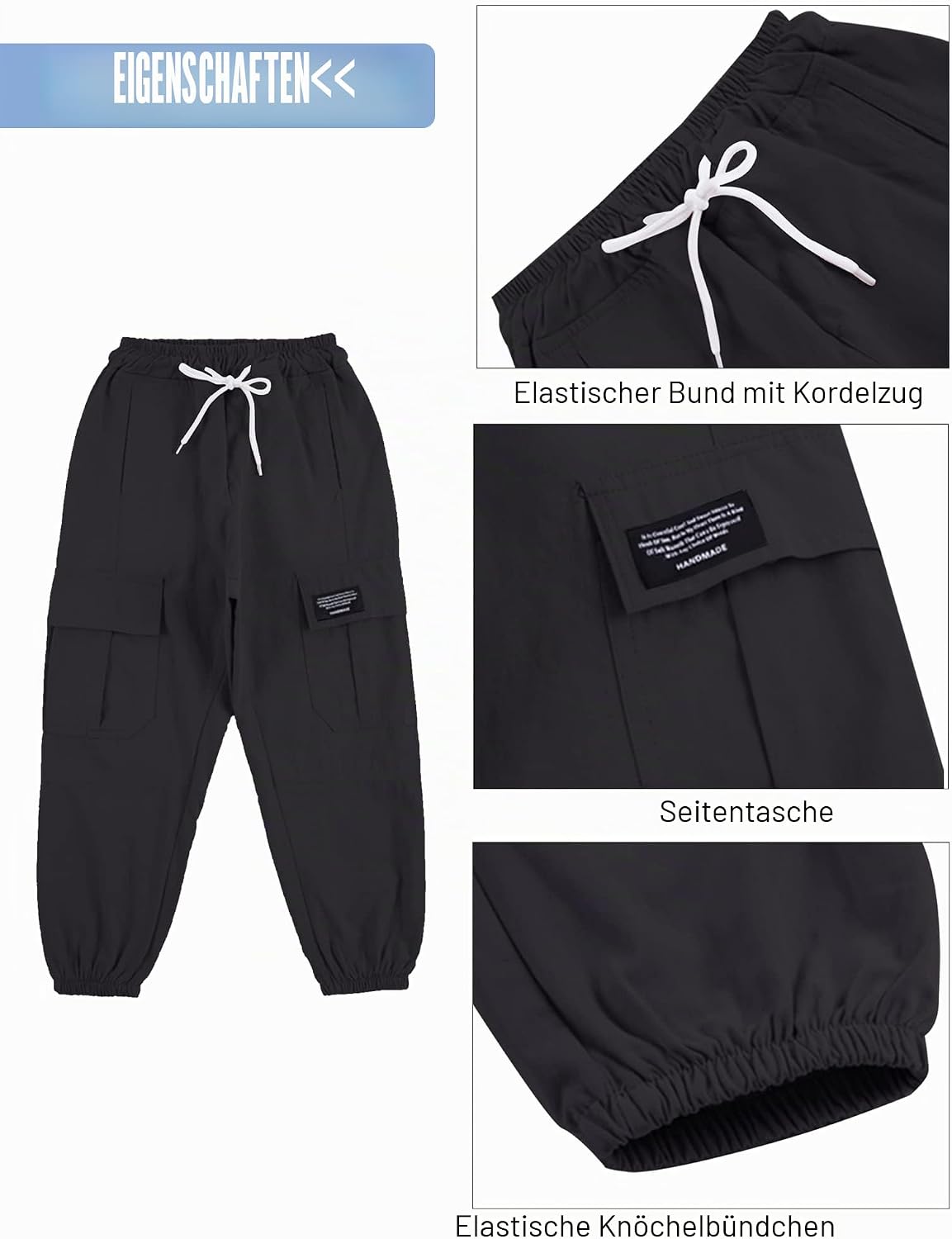 SEAUR Cargo Pants Girls Casual Pants Hip Hop Pants with Elastic Waist Sports Pants Jogging Pants with Pockets Drawstring Training Pants Sport Leisure Streetwear - 100-160cm 