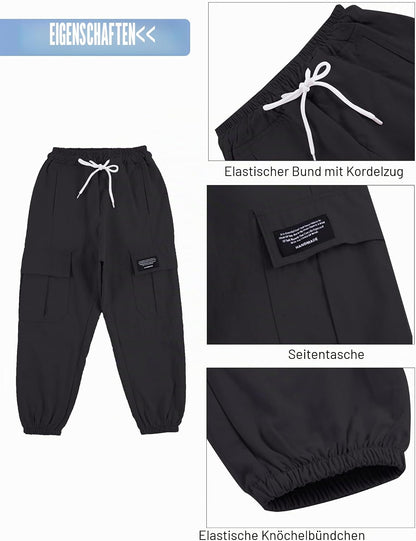 SEAUR Cargo Pants Girls Casual Pants Hip Hop Pants with Elastic Waist Sports Pants Jogging Pants with Pockets Drawstring Training Pants Sport Leisure Streetwear - 100-160cm 