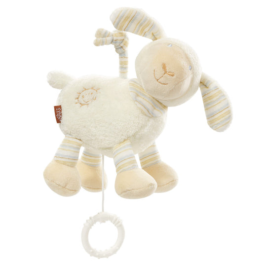 Fehn Spieluhr Baby Einschlafhilfe Schaf - Kuscheltier mit sanfter Einschlafhilfe Melodie "Guten Abend, gut´ Nacht" - Babyspielzeug für Unterwegs und Zuhause - Musikspielzeug für Babys und Kleinkinder