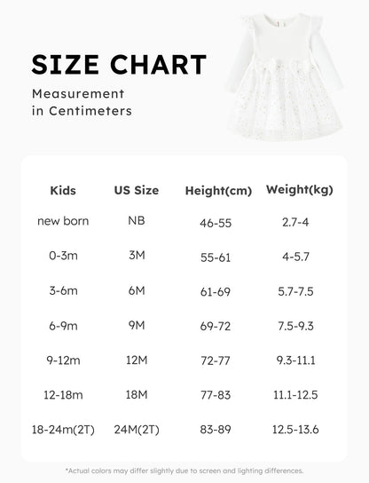 PATPAT Baby Girls' Tulle Dress with Long Sleeves, Tutu for Toddlers, Perfect as a Flower Girl or Christmas Party Birthday Long Sleeve Princess Dress, 3-24 Months