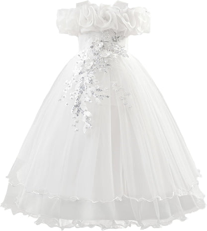 Kinder Mädchen Blumenmädchen Kleider Bestickt Hochzeit Brautjungfer Kleider Trägerlose Prinzessin Kleider Klavier Kostüme