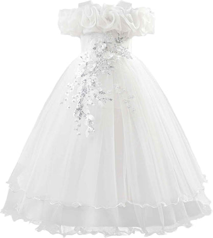Children's Girls Flower Girl Dresses Embroidered Wedding Bridesmaid Dresses Strapless Princess Dresses Piano Costumes