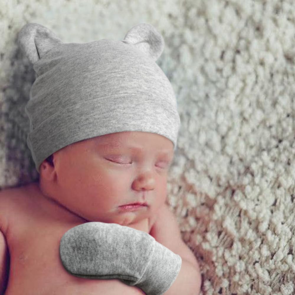 DRESHOW Neugeborenes Baby Mütze Hut und Handschuhe Set Beanie Bekleidung Unisex Infant Hut Kindergarten Mütze Baby Jungen Mädchen 0-6 Monate