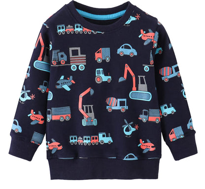 EULLA Children's Boys' Pullover Sweatshirt Long Sleeve Cotton Dinosaur Excavator Tractor Planets Winter Tops 1-7 Years 92 98 104 110 116 122