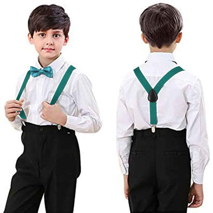 HANERDUN Unisex Boys Girls Bow Tie Braces with Three Clothes Clips on Waistband