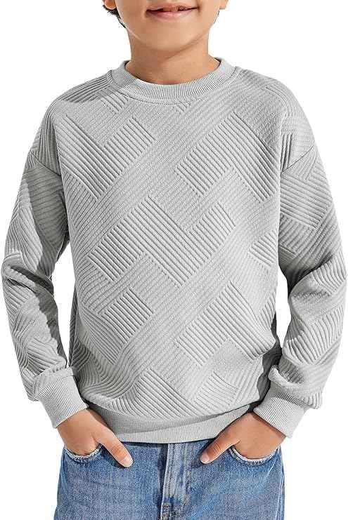Haloumoning Boys' Long-Sleeved Shirt Children's Crew Neck Sweatshirt Plain Pullover Long Sleeve T-Shirt Basic Top