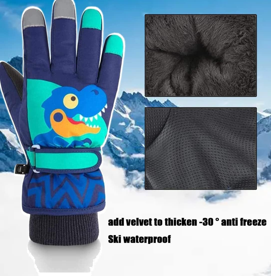 FAYHIJUN Children's Winter Snow Gloves Ski Gloves for 1-13 Years Girls Boys PU Palm Waterproof Windproof Warm Fleece Winter Gloves Cycling Gloves