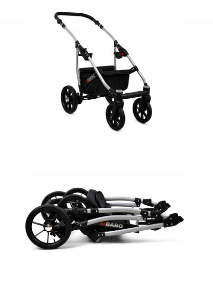 BabyLux® Bambimo Qbaro 3-in-1 Pushchair Set Including Baby Carrycot, Buggy Sports Seat, Car Seat - Car Seat - Pram Set - Combination Pram with Changing Bag, Rain Cover etc. 