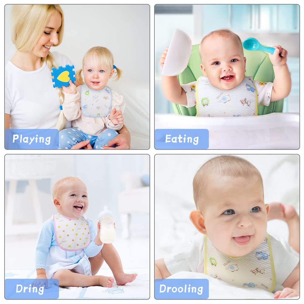 Vicloon Baby Bibs, 10 Pack Soft Absorbent and Waterproof Bibs Dribble Bibs Burp Cloths Baby with Snap Fastener for Baby Boys and Girls Toddlers 