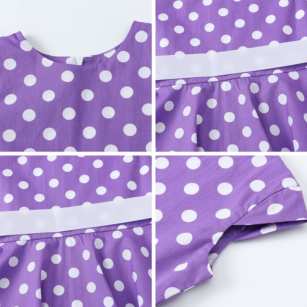 FYMNSI Girls Vintage 1950s Rockabilly Dress Party Dresses Retro Polka Dot Floral Pattern A-Line Party Dresses Pleated Skirt Knee Length for 4-12 Years 