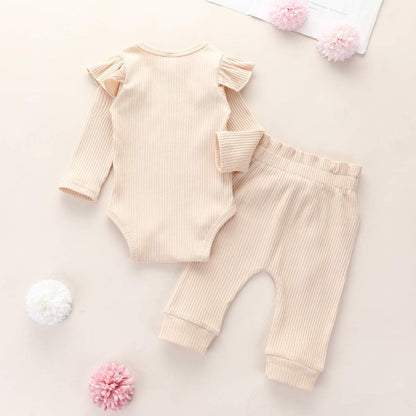 Baby Mädchen Kleidung Set, Weiches Neugeborenes Outfit mit Langarm Bodysuit Strampler, Hose und Stirnband / Hut