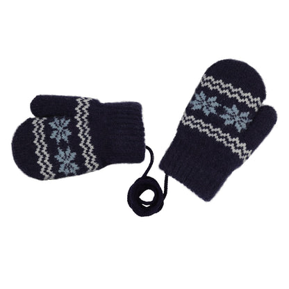 Kids Winter Gloves Mittens Baby Cartoon Mitten Neck Gloves Thick Double Knitted Glove with Plush,0 - 3 years old, Playing, Running, Skiing