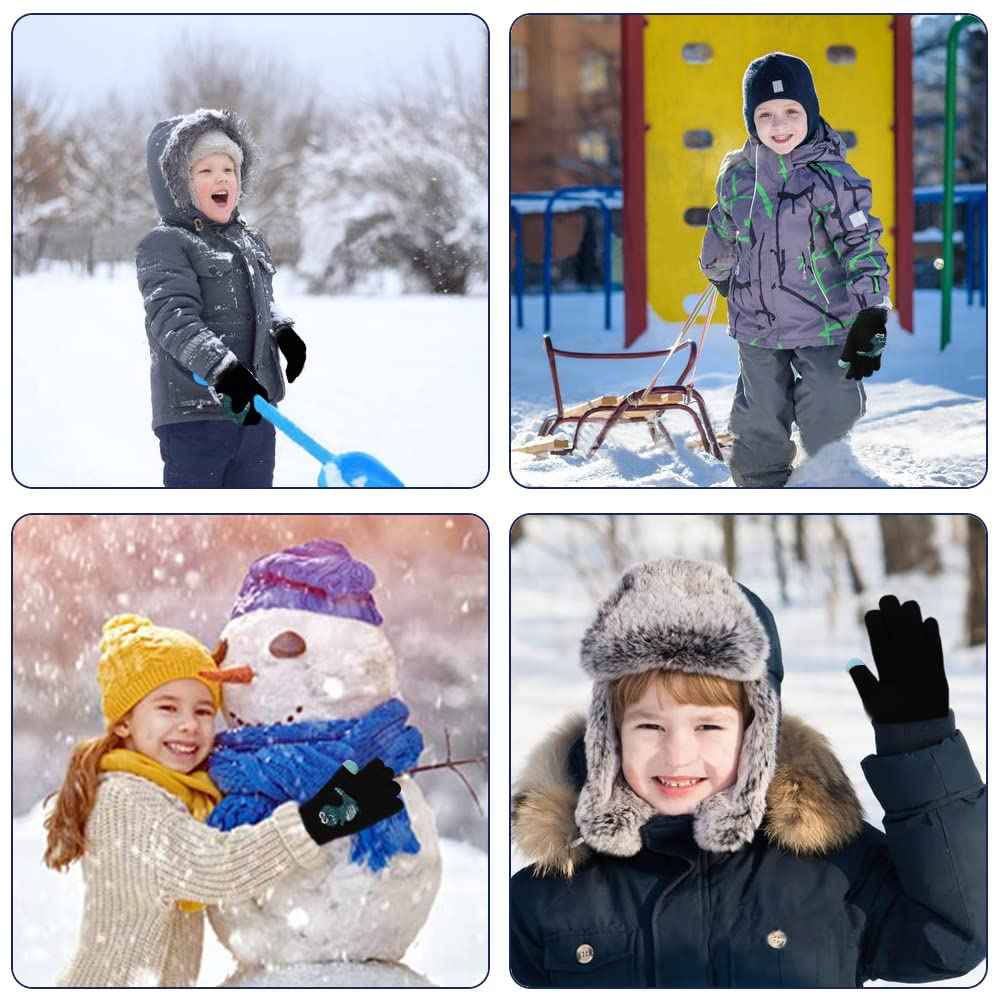 ZDQC 2 Paar Warme Strickhandschuhe Kinder,Süße Handschuhe Kinder,Handschuhe Kinder Stretch,Winter Warme Strickhandschuhe,Vollfinger Handschuhe,Fingerhandschuhe Kinder Winter