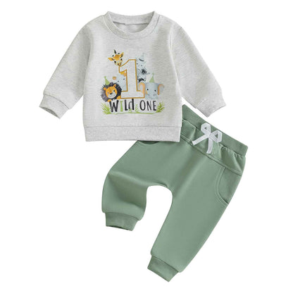 Geagodelia 1st Year Birthday Outfit Baby Boy Clothing Set Long Sleeve Sweatshirt and Trousers Clothing Sets for Boys