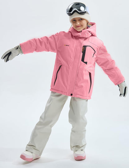 Gemyse Boys' Waterproof Ski Jacket, Windproof Fleece Jacket, Outdoor Winter Jacket, Rain Jacket with Hood