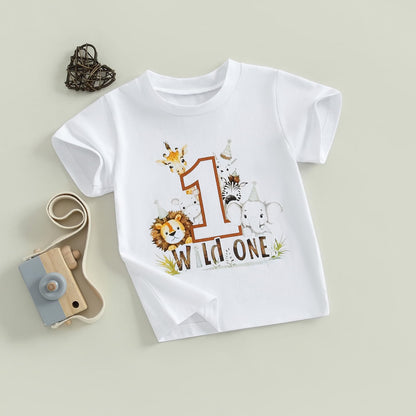 Baby Junge 1. Jahr Geburtstags T-Shirt Wild One Kurzarm Oberteil Baby Mein Erster Geburtstags Outfit Sommer Kleidung