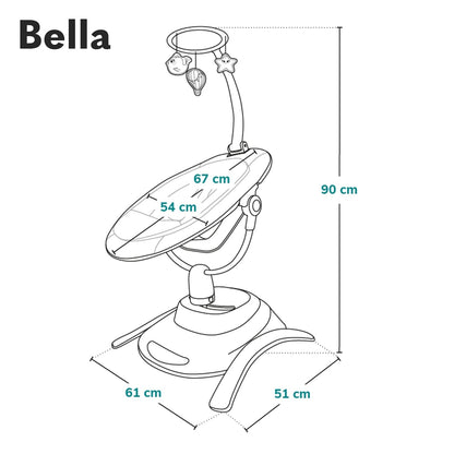 LIONELO Bella Elektrische Babywippe 360o für Babys bis 9 kg, verstellbare Rückenlehne, 5 Schaukelgeschwindigkeiten Sicherheitsgurt Erkennung von Bewegungen Anti-Rutsch