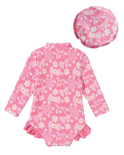 Baby Badeanzug Mädchen mit Sonnenhut Langarm UV Schutz Badebekleidung Für Baby-Mädchen Bademode Schwimmanzug