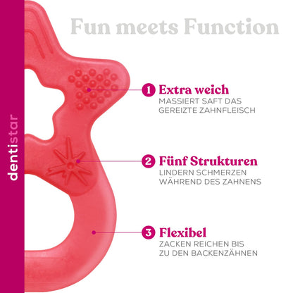 Dentistar Beißring 2er-Set – Teether für Babys & Kleinkinder ab 3 Monate – Baby Beißring mit Griff aus weichem Material zur Zahnungshilfe & Massage – Made in Germany – Pink & Lila