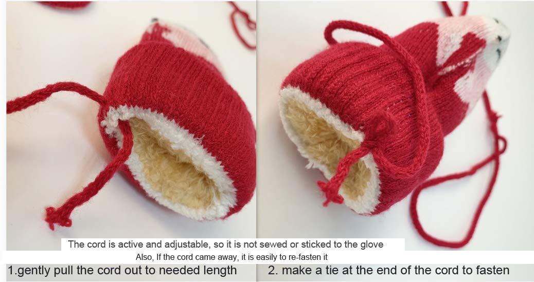 Kids Winter Gloves Mittens Baby Cartoon Mitten Neck Gloves Thick Double Knitted Glove with Plush,0 - 3 years old, Playing, Running, Skiing