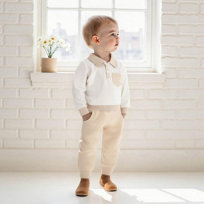 Kleinkind Baby Jungen Kleidung Outfits Langarm Turn-Down Kragen Plain / Checked Sweatshirt und Hose 2 Stück Herbst Winter Trainingsanzug Set