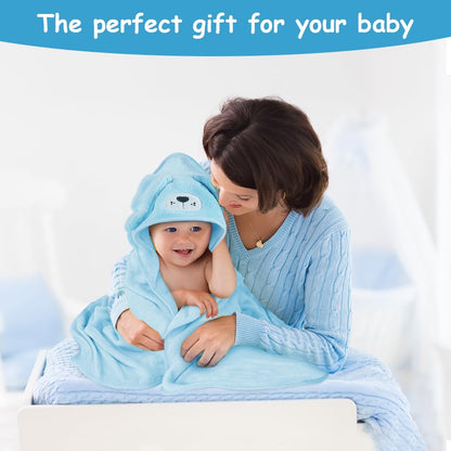 Aolso Hooded Towel Baby, 80 x 80 cm Baby Towel Hood, Baby Wash Cloth, Coral Fleece Baby Towel with Hood for Newborns, Soft and Super Absorbent, Unisex (Grey Elephant)