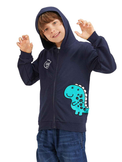 Alleen Boys' Sweat Jacket Hoodie Long Sleeve Cotton Children's Pullover Dino Hoodie Jacket with Hood and Zip