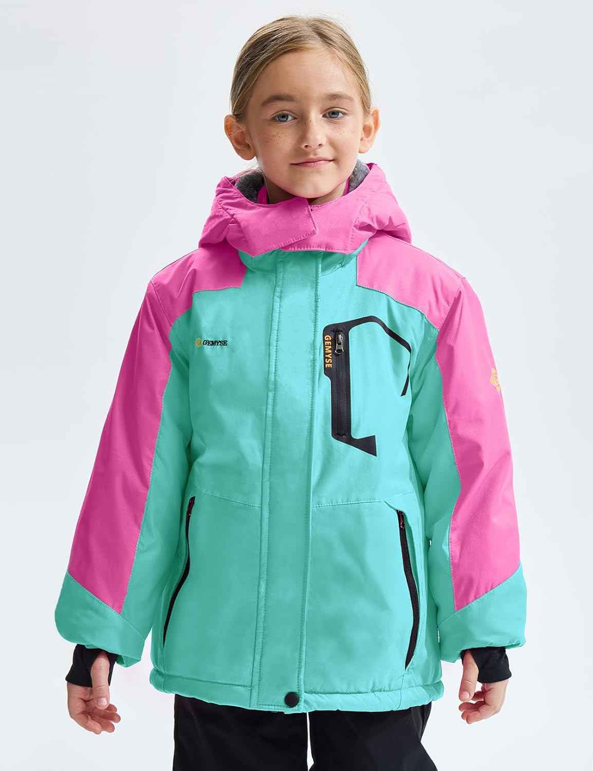 Gemyse Boys' Waterproof Ski Jacket, Windproof Fleece Jacket, Outdoor Winter Jacket, Rain Jacket with Hood