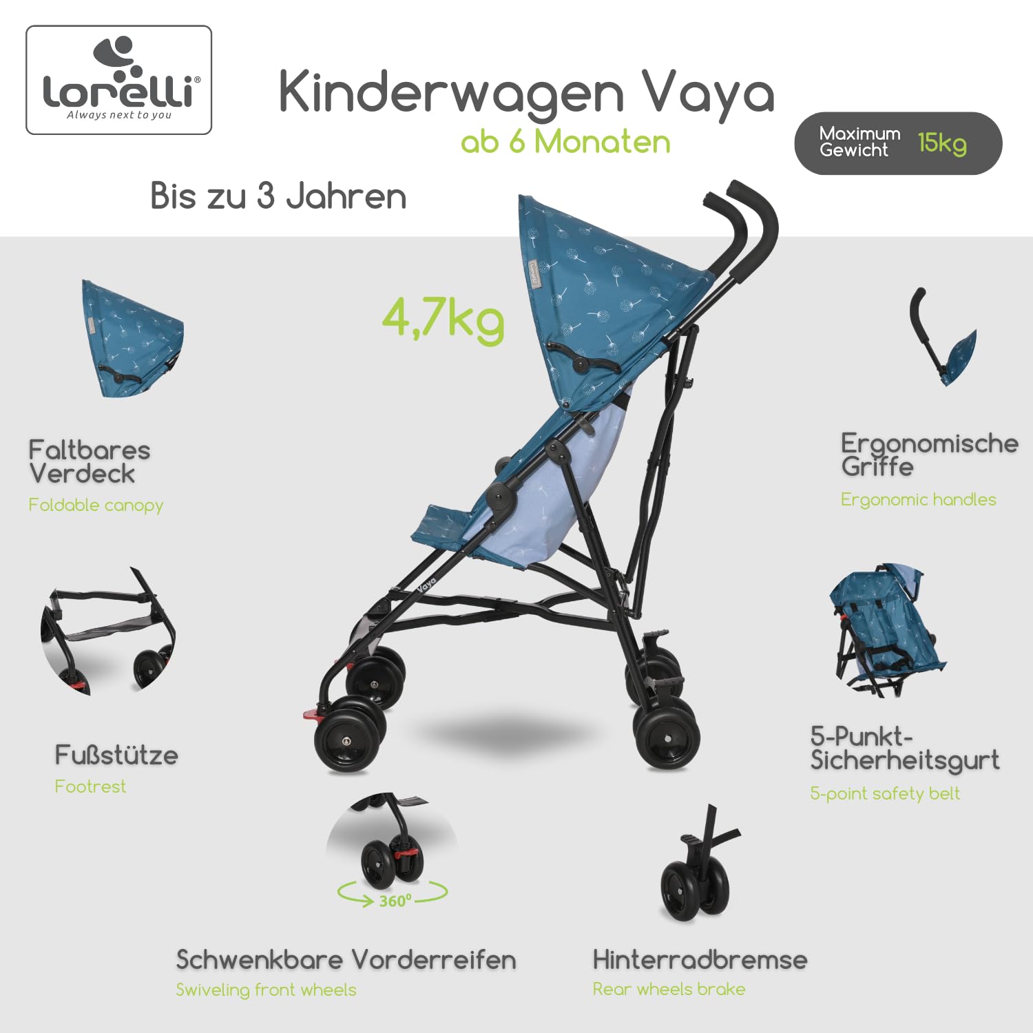 Lorelli Ultra Leichter Buggy Kinderwagen Vaya - nur 4,7kg - Kompakter Sportsitz bis 15kg, Sitzbuggy mit 5-Punkt-Gurt, faltbarem Verdeck und ergonomischen Griffen, klappbarer Reisekinderwagen, rosa - Meloni2