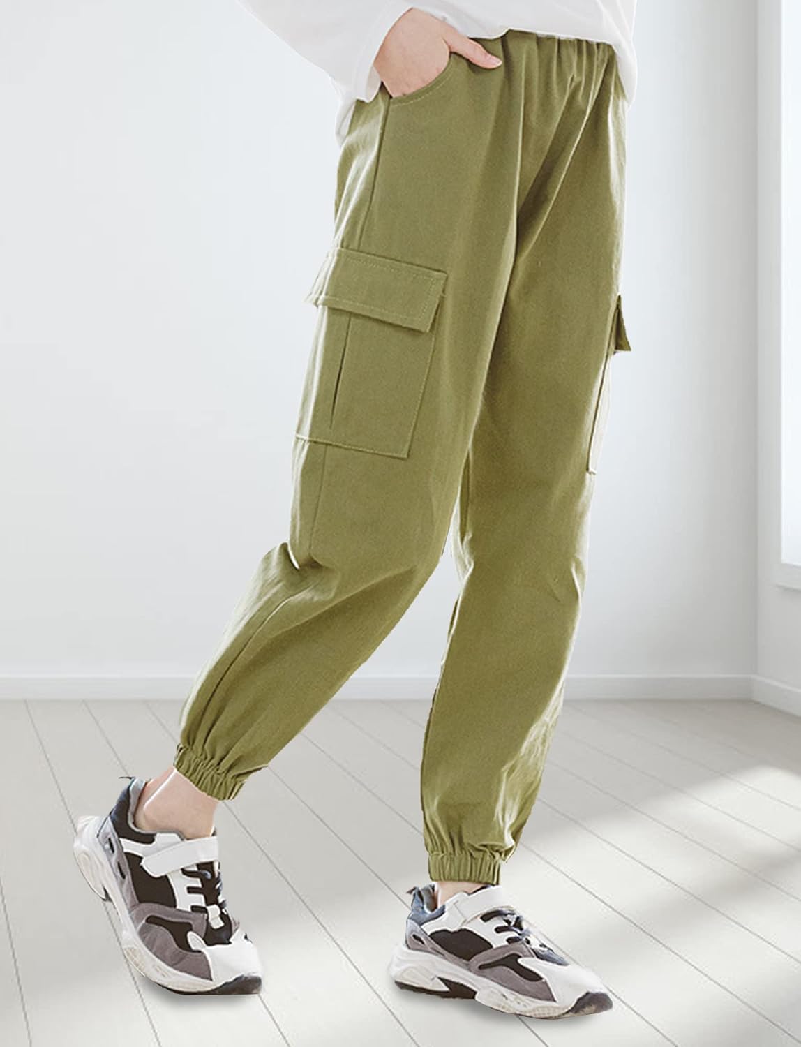 SEAUR Cargo Pants Girls Casual Pants Hip Hop Pants with Elastic Waist Sports Pants Jogging Pants with Pockets Drawstring Training Pants Sport Leisure Streetwear - 100-160cm 