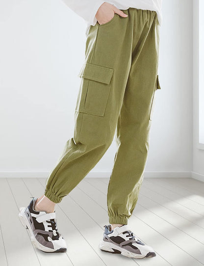 SEAUR Cargo Pants Girls Casual Pants Hip Hop Pants with Elastic Waist Sports Pants Jogging Pants with Pockets Drawstring Training Pants Sport Leisure Streetwear - 100-160cm 