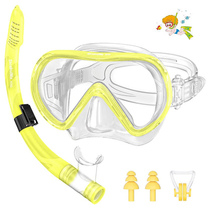 SkrekuiMa Taucherbrille Kinder | Schwimmbrille Kinder Schnorchelmaske Anti-Fog Anti-Leck | Tauchmaske Kinder 180°Panorama HD Tempered Glas für Kinder 4-12 Jahre Jungen Mädchen