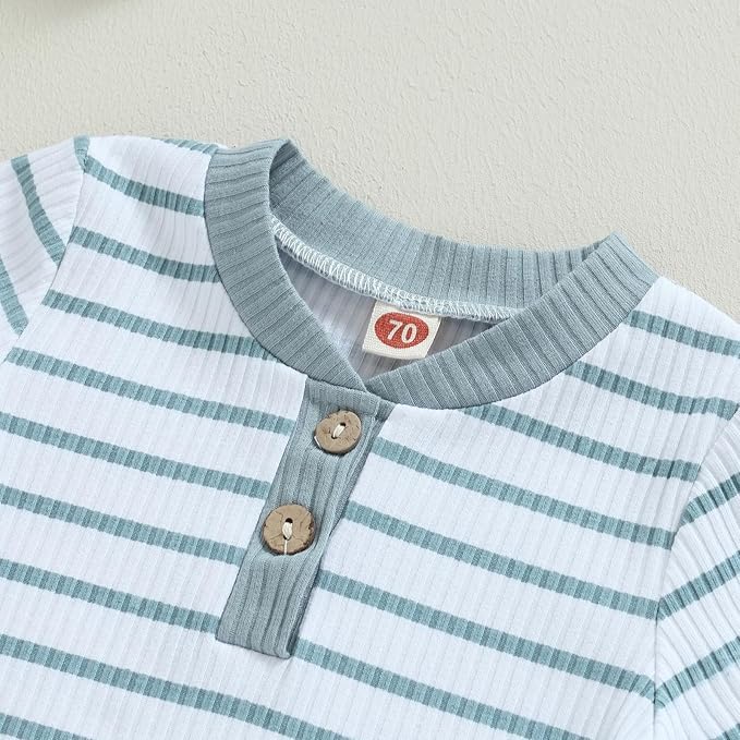 JiAmy Baby Boys' Clothing Long Sleeve Striped Bodysuit Romper + Trousers Outfit Set Newborn Soft Cotton Baby Clothing 0-24 Months