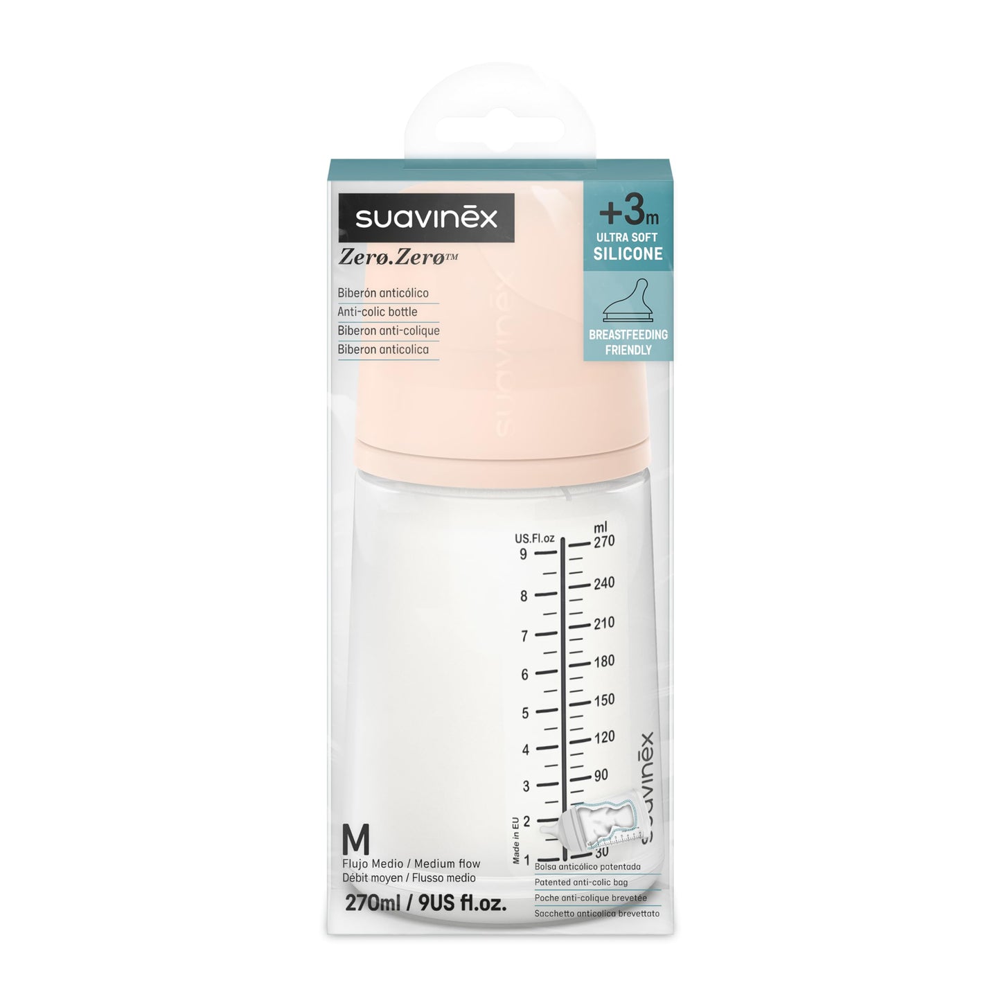 Suavinex - Anti-Kolik Babyflasche Zero-Zero +0 Monate, 180 ml - Ultraweicher Stillsauger, anpassbare Durchflussmenge