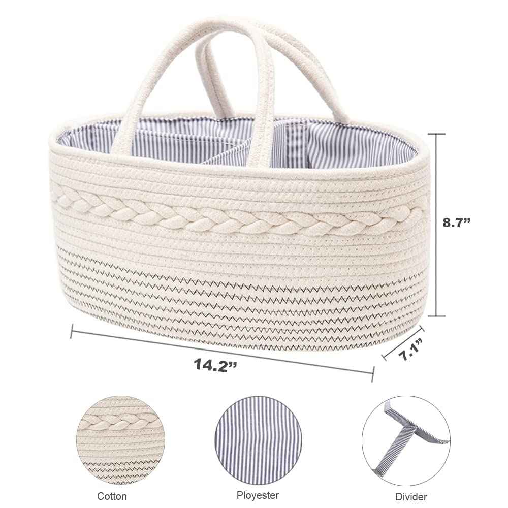 Baby Nappy Caddy Organiser, Multifunctional Storage Box for Nappies, with Interchangeable Compartments, 100% Cotton Linen, Portable Storage Basket for Nappies, Baby Shower Gift